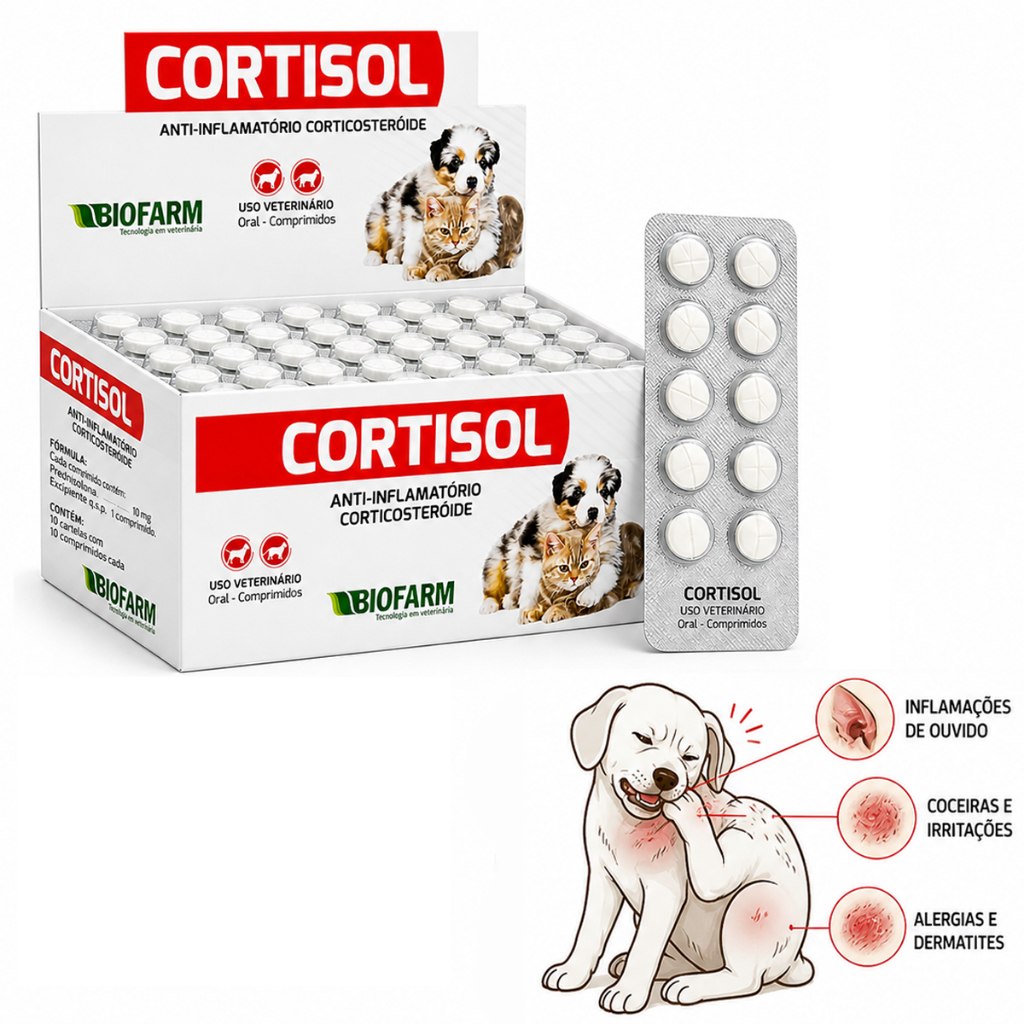 Predinisolona 10mg Cortisol | Anti-inflamatório Cães e Gatos | Coceira Alergia Dermatite - 10 comp.
