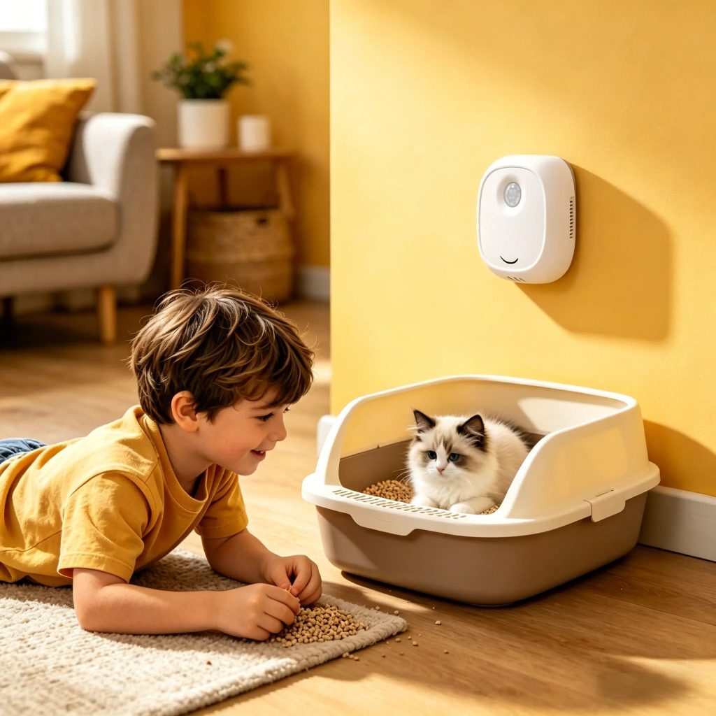 Purificador de Ar Inteligente com Íons Negativos para Animais de Estimação – Removedor de Odor Automático Silencioso para Caixa de Areia de Gatos e Quarto de Cães, Desodorizador Portátil para