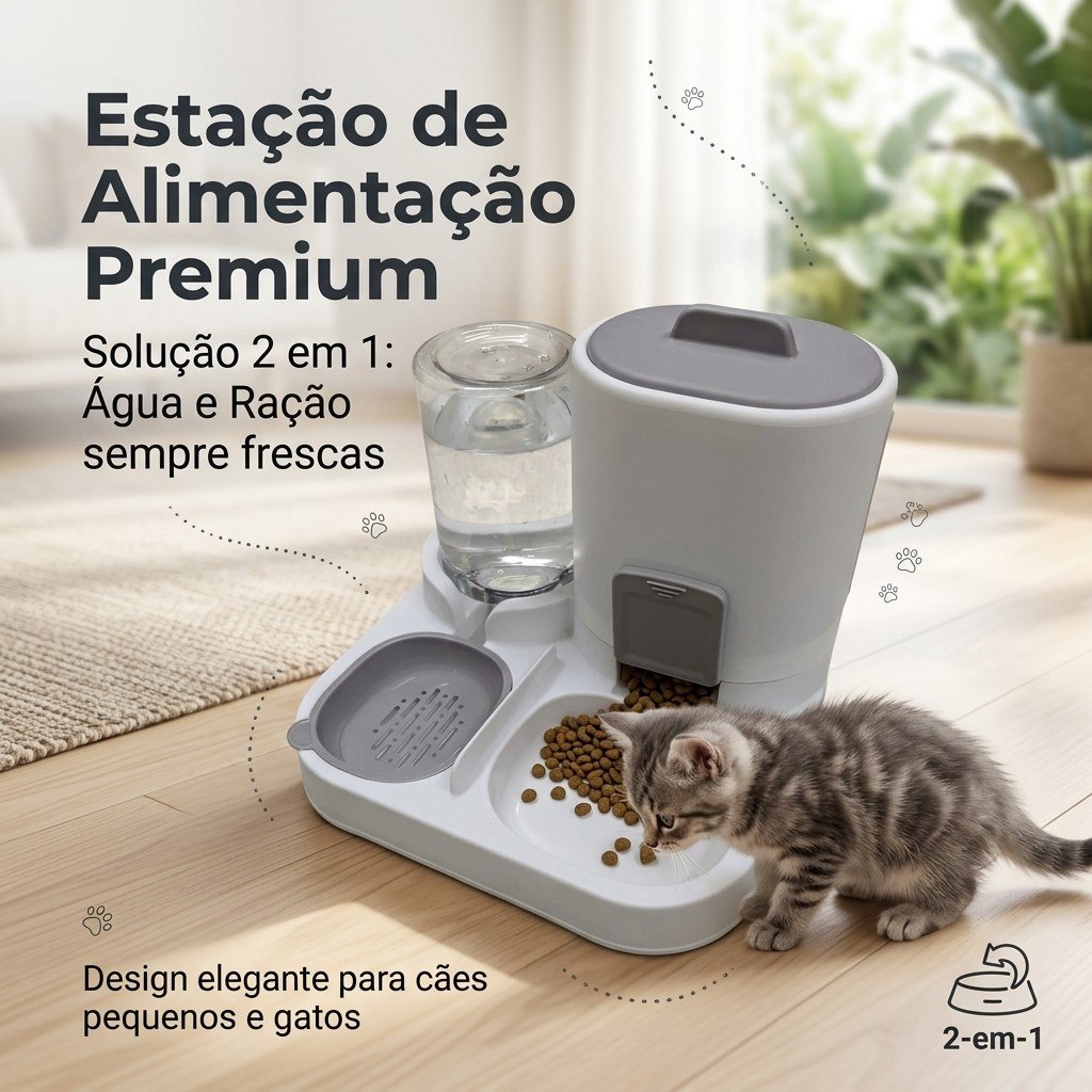 Bebedouro e Comedouro Automático 2 em 1 para Cães e Gatos | Controle de quantidade  Filtro 3 Etapas