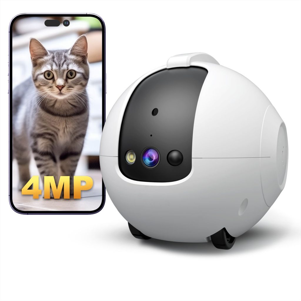 Câmera robô para animais de estimação, 4MP, câmera de acompanhamento para animais de estimação, áudio bidirecional, Wi-Fi 2.4g, robô-gato, brinquedo, câmera para animais de estimação, monitora gatos e cães.