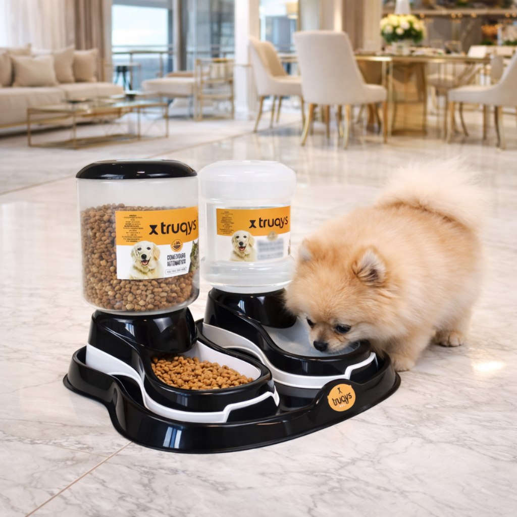 Bebedouro e Comedouro Automático 2 em 1 para Cães e Gatos | Controle de quantidade Com Bandeja Organizadora
