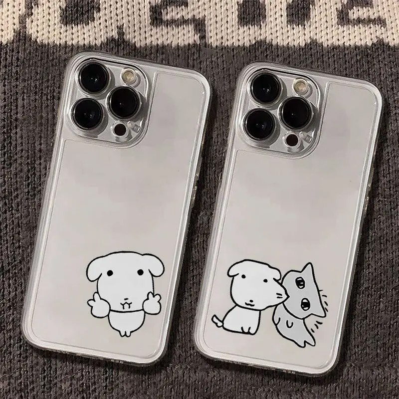 Nova Capa Transparente Coreana Estilo Ins com Casal de Gatos e Cães Fofos para iPhone 17 AIR 16 15 14 13 12 11 Pro Max 78 Plus Mini X XR XS Y2K