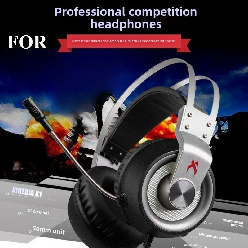 Fone de ouvido gamer K1USB 7.1 canais para jogos de computador e celular PUBG, headset esportivo