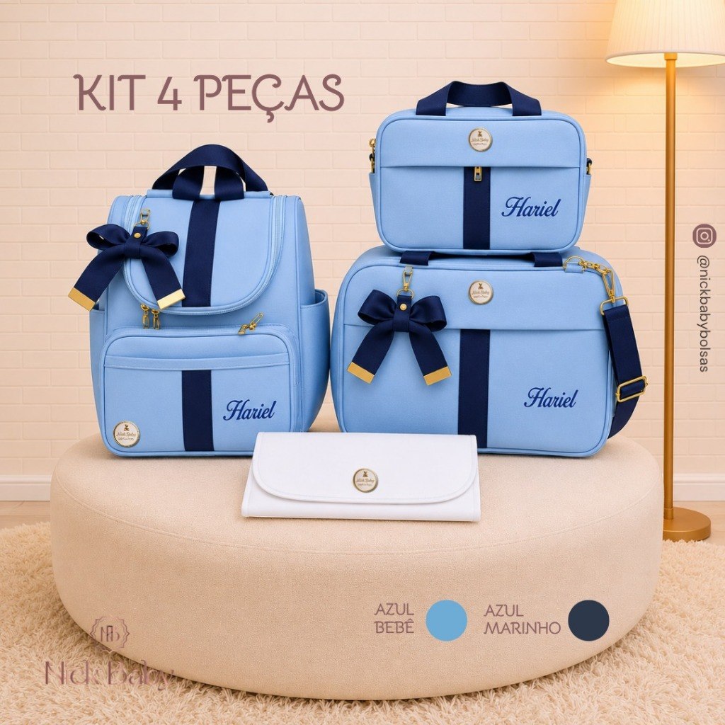 Kit Mala Maternidade Com 4 Peças. Bolsas de Bebê personalizada. Nick Baby Bolsas