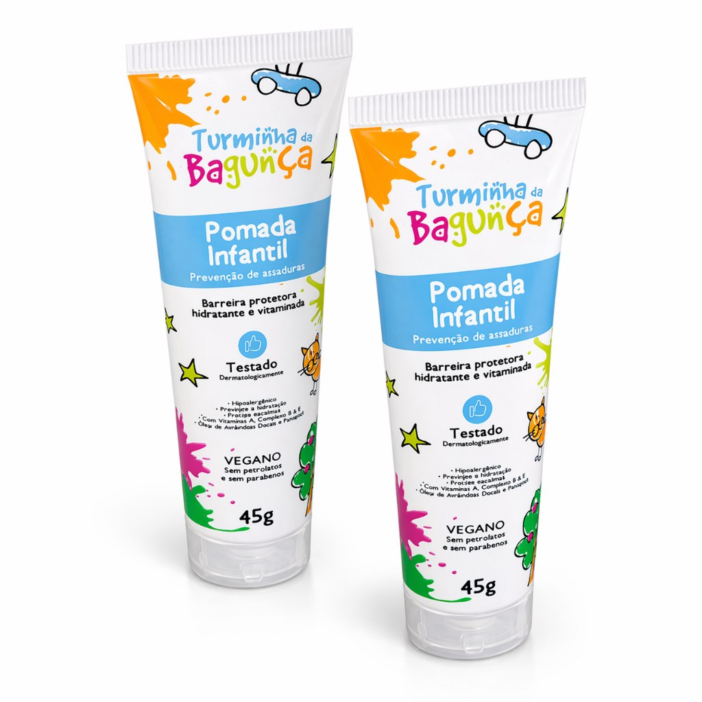 Kit 2 Pomada de Assadura para Bebê 45g Turminha da Bagunça Pomada Infantil Assaduras com Vitaminas Vegana Hipoalergênica