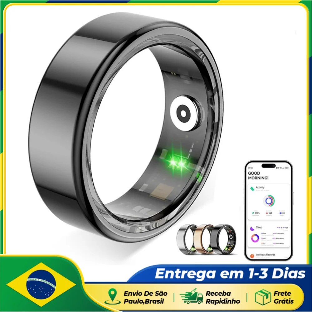 Anel Inteligente Smart Ring com Monitoramento de Saúde e Sono, Resistente à Água IP68, Compatível com Android e iOS