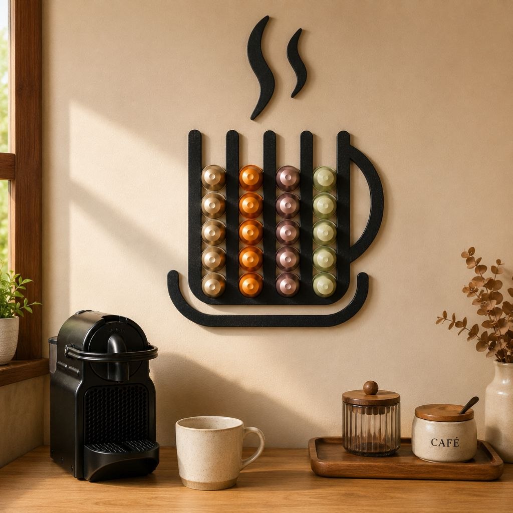 Porta Cápsulas NESPRESSO ORIGINAL de Parede Formato Xícara 20 Cápsulas Sem Furos com Fita Dupla Face