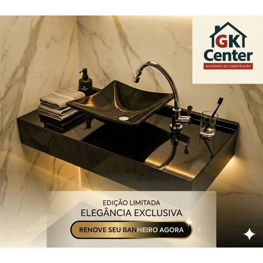 Pia de Banheiro com Bancada Preta Mármore Sintético/ Mármore Sintético / lavabo / Lavatorio / Cuba