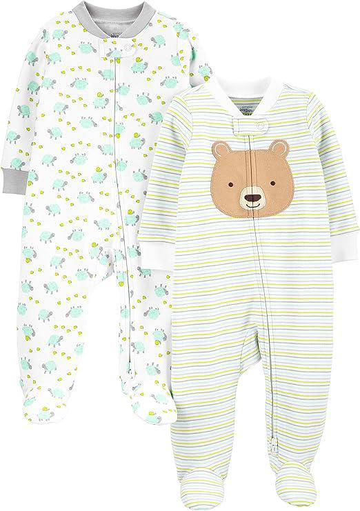 Macacão de dormir para bebês Pacote com 2 pares neutros de algodão com pés para dormir e brincar Simple Joys by Carter'sUnisex Bebê, tam 0-3m