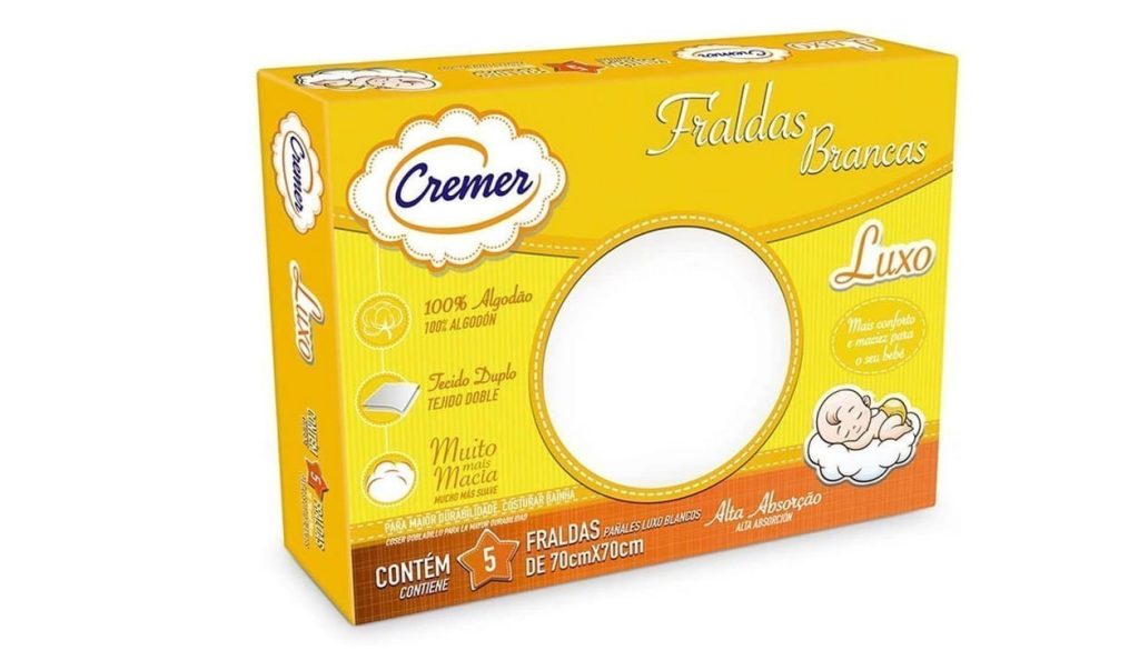 Cremer Fralda Luxo Branca 70 X 70 Cm Pc Com 5 Unidades (Embalagem Pode Variar)