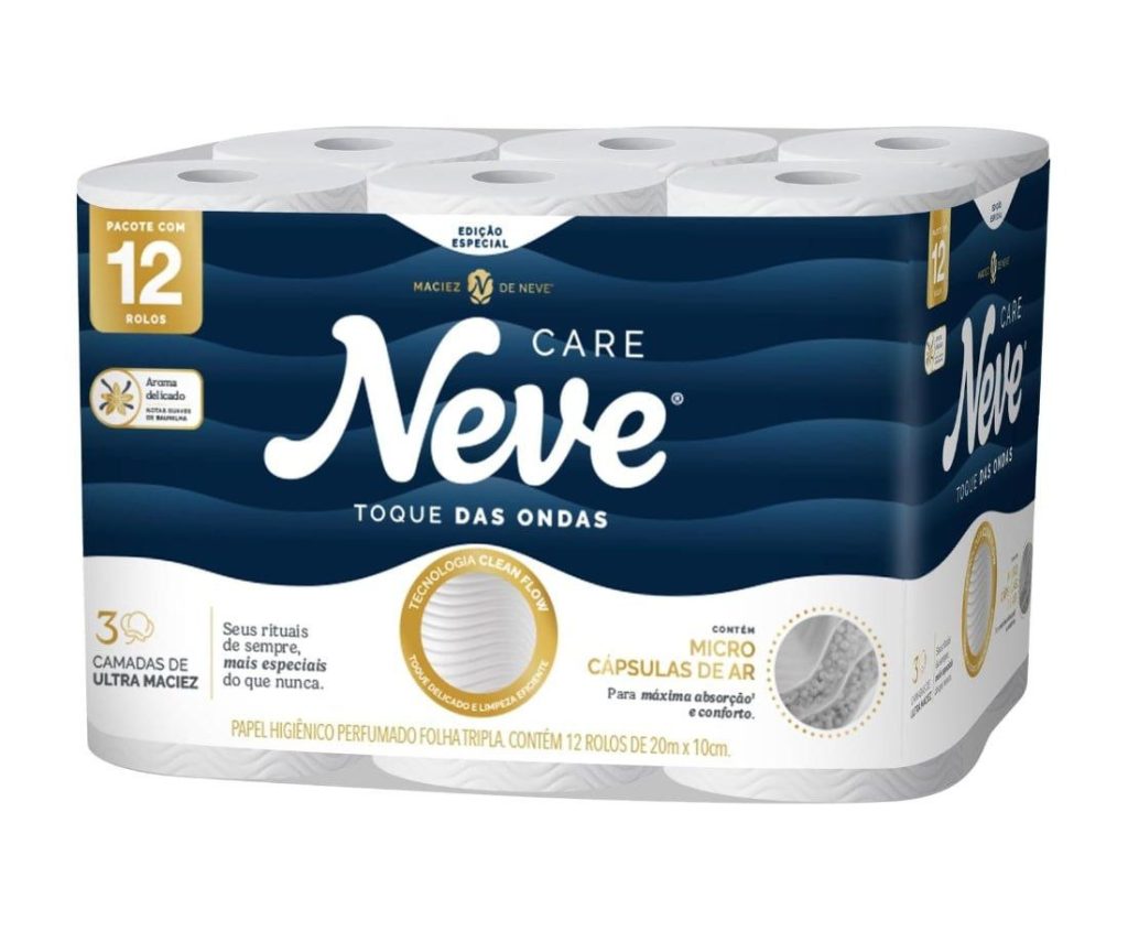 Papel Higiênico Neve Toque das Ondas Folha Tripla 12 rolos 20M