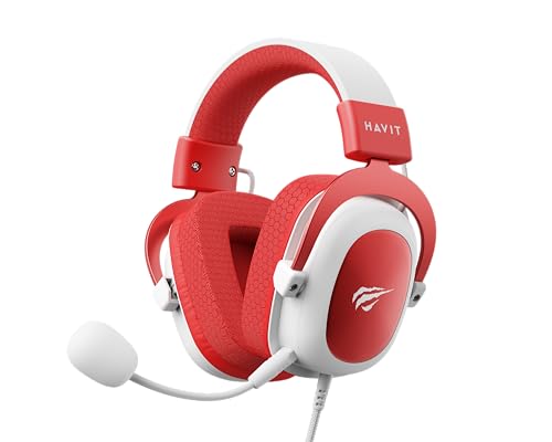 Havit Headphone Fone de Ouvido H2002d Red, Gamer, com Microfone, Falante 53mm, Plug 3, 5mm: compatível com XBOX ONE e PS4, HV-H2002d Cor Vermelho e Branco