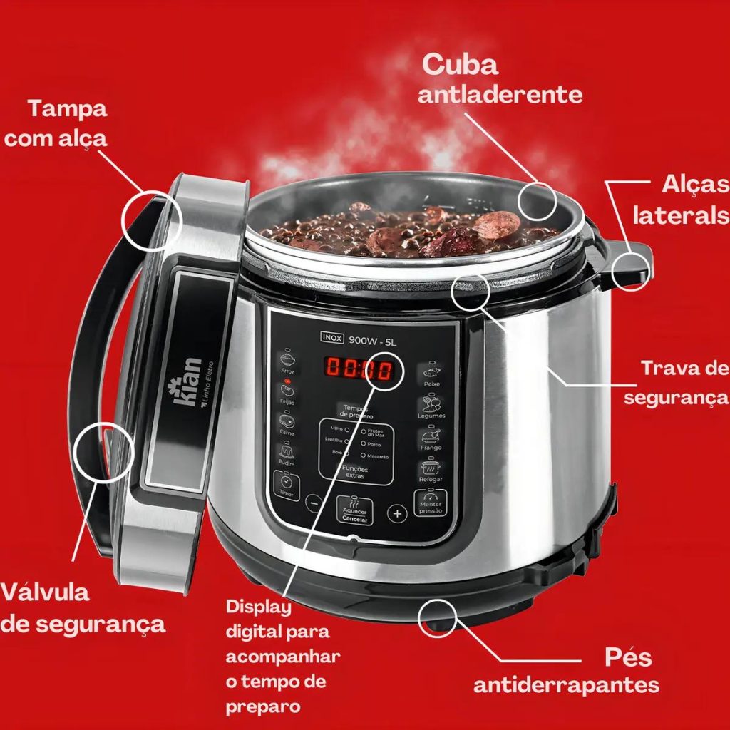 Panela De Pressão Elétrica 5 Litros Kian Inox
