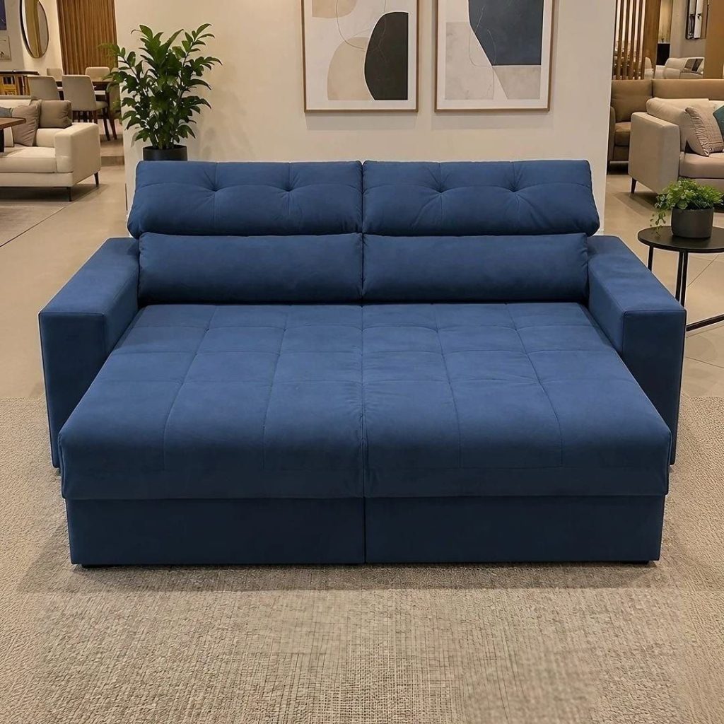 Sofá 3 Lugares Clean Retrátil Reclinável Cama Inbox - Azul - Liso