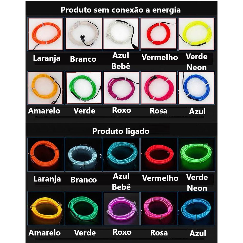 Fita de Led Neon Painel Interior Carro Decoração Automotiva Tunning 12V 3 / 5 metros Top Luxo LULU