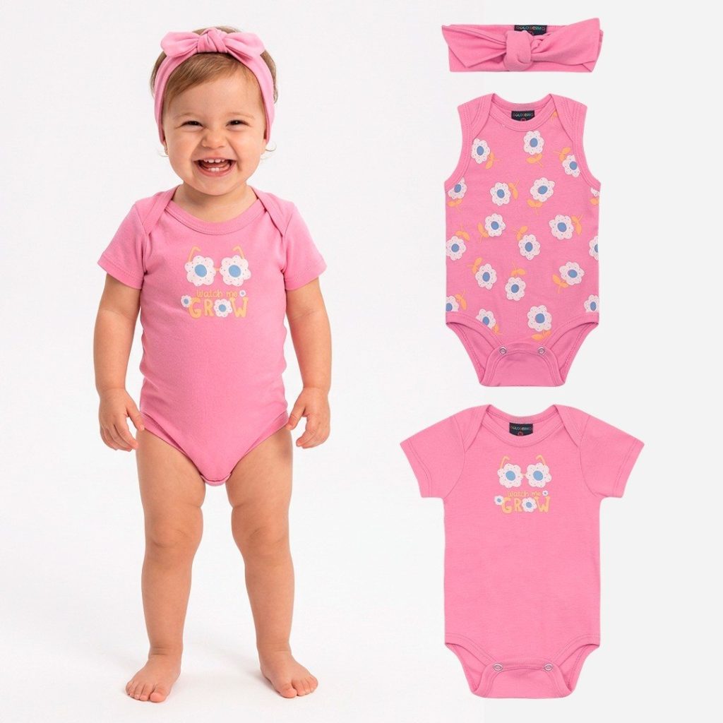 UP KIDS: KIT MENINA COM 2 BODIES + FAIXA POR R$ 69,90!