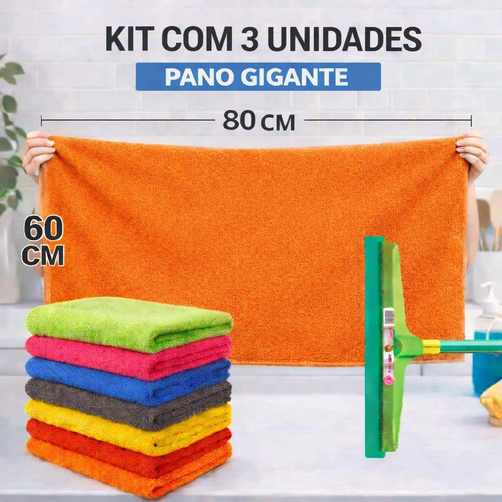 03un Pano Microfibra Grande Limpa Seca Automotivo Chão 60x80 Cor Multicores