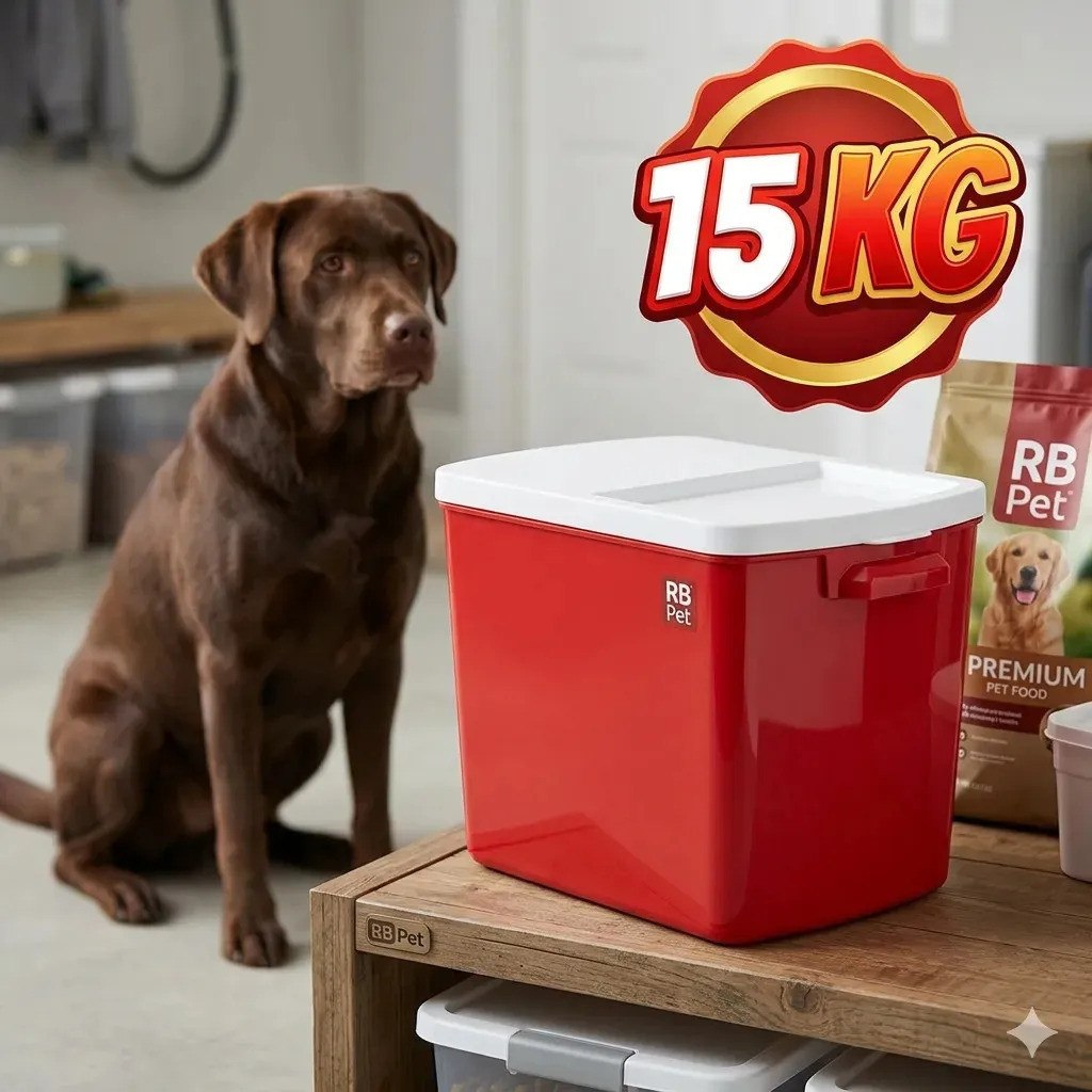 Container Porta Ração RB Pet 15kg Vermelho Vedado - Recipiente Organizador de Alimento Cães e Gatos
