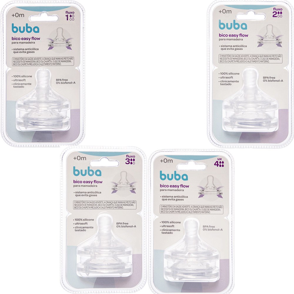 Bico Silicone Para Mamadeira Buba 2 unidades Easy Flow