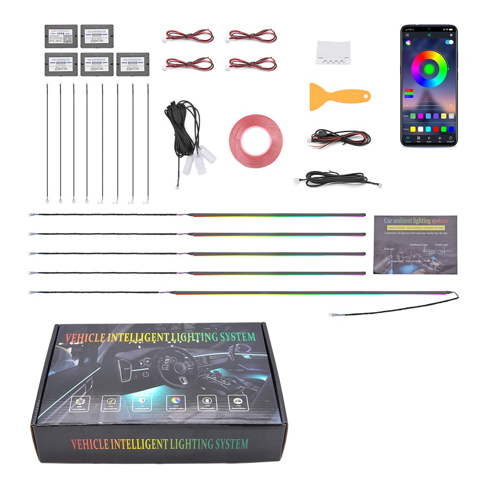 Kit de Luz Ambiente para Carro em Alta Venda, 18 em 1, Luzes LED Internas para Carro, Fita de Luz LED RGB para Carro