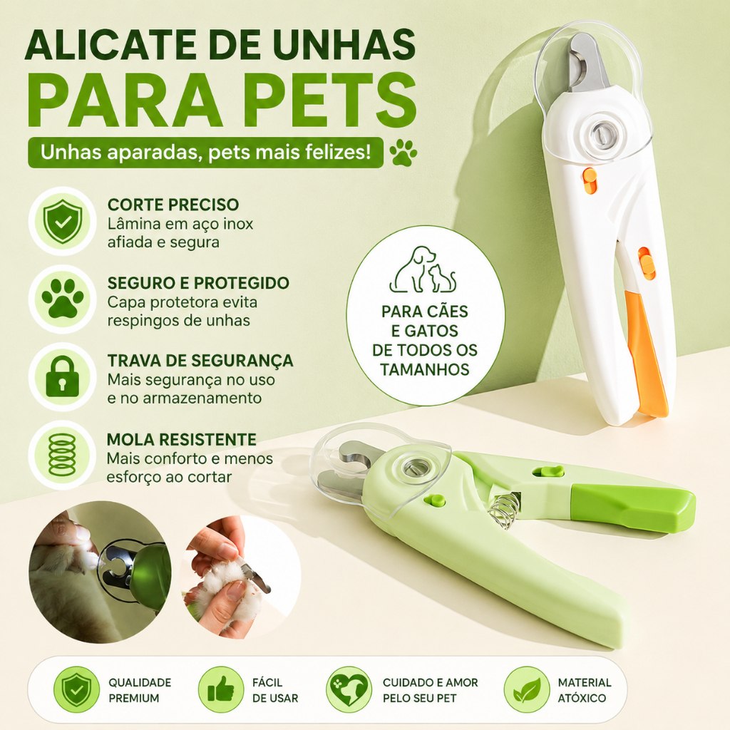 Cortador de Unhas Pet com LED para Cães e Gatos Protetor Anti-Resíduos Lixa Integrada