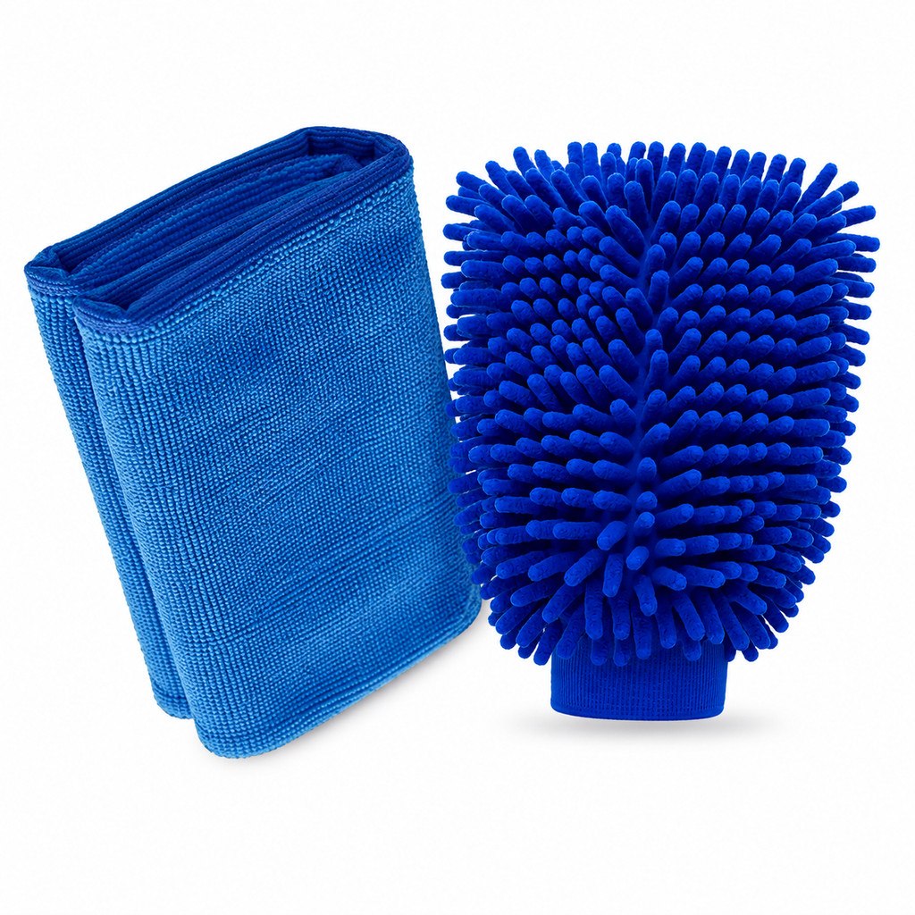 Kit Automotivo Pano Microfibra 40x40cm + Luva Microfibra Lavagem
