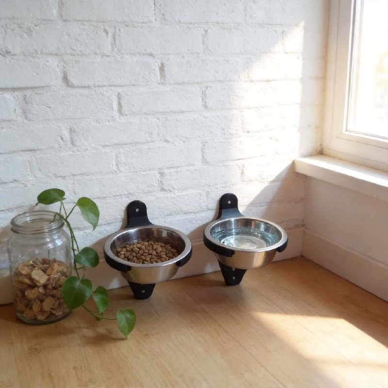 Kit 2 Suportes de Parede Elevado Comedouro e Bebedouro Pet 3D Preto para Tigela Cães e Gatos Organizador de Alimentação