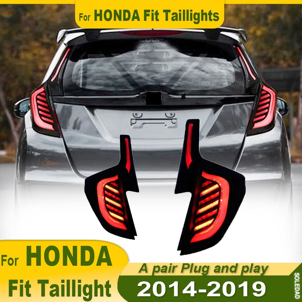 Luzes de Carro para Honda Fit Jazz, Lanterna Traseira 2014-2019, Lâmpada Traseira LED Projetora, Luz Diurna, Acessórios Automotivos, Um Par