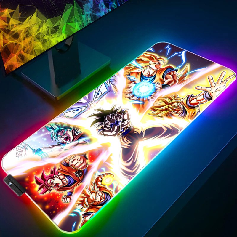Mouse Pad LED Dragon Ball para Computador e Laptop, Teclado RGB, Mousepad de Anime para Jogos, Teclados Gamer com Luz de Fundo, Tapete de Mesa