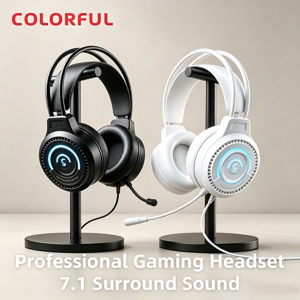 Fones de Ouvido Profissionais para Jogos COLORFUL FE-H15, Headset com Fio RGB 7.1 Canais com 360 °   Almofadas Macias para Microfone para Jogadores de Esports