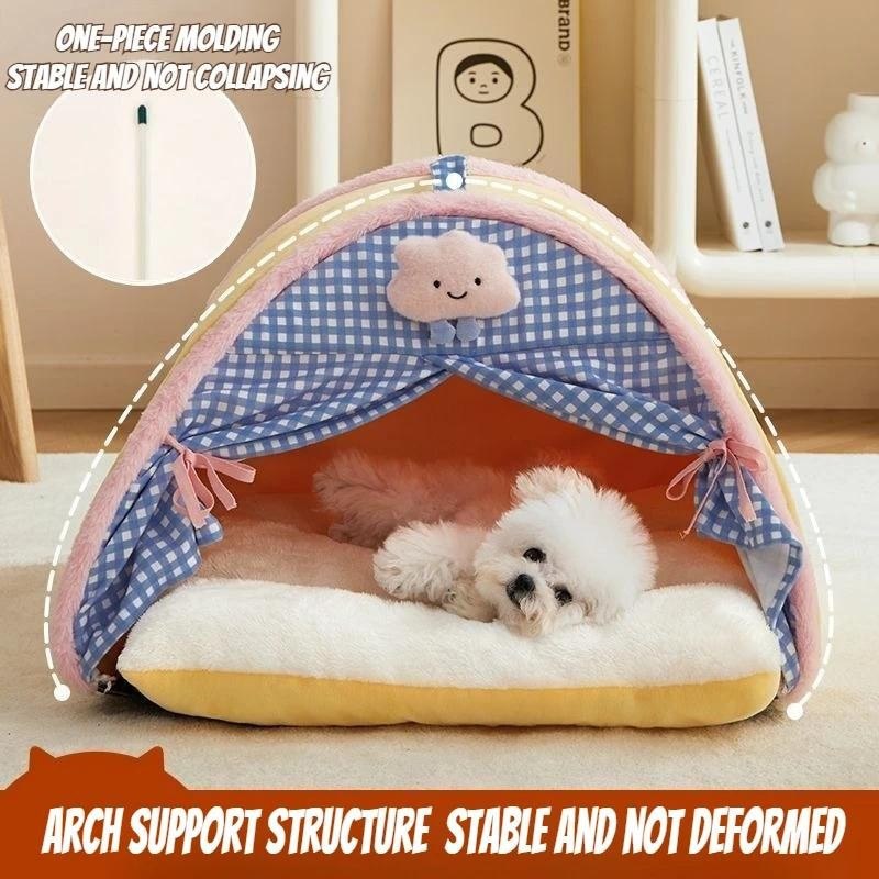 Toca Aconchegante para Gatos para Quatro Estações, Casa para Gatos e Cães, Almofada Fechada, Acessórios Quentes para Ani
