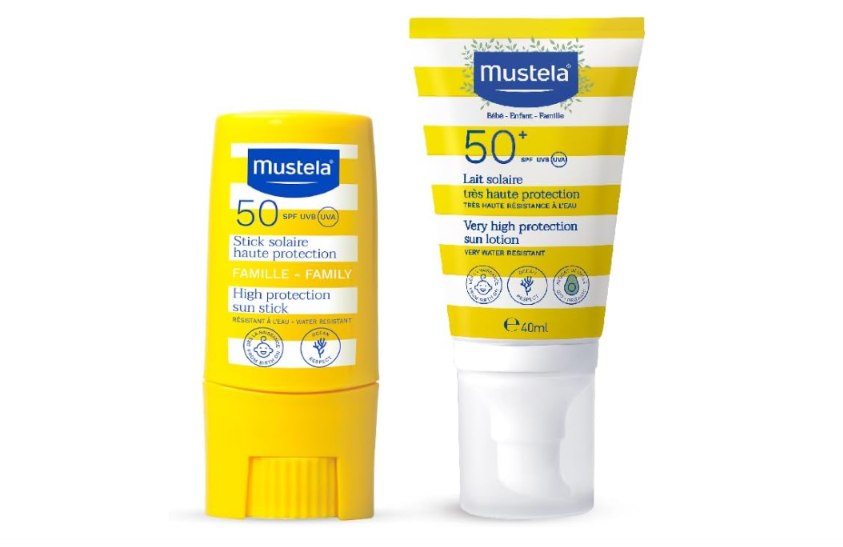 Mustela Combo Protetor Solar Stick FPS 50 8g Filtro Solar Facial em Bastão + Protetor Solar Infantil e Adulto Loção FPS 50+ 40 ml