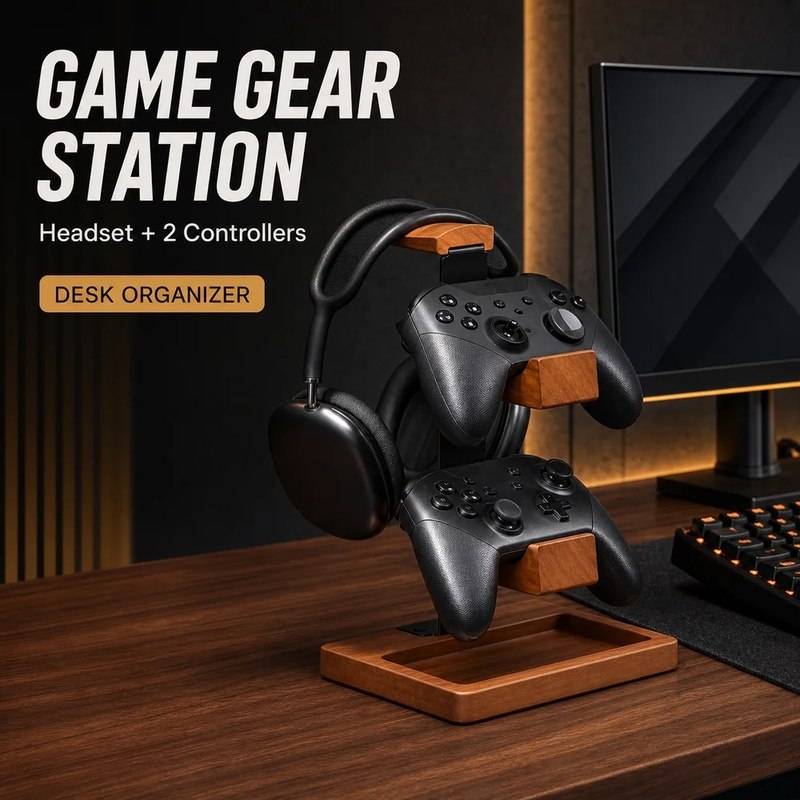Suporte de Madeira para Fones de Ouvido, Organizador de Mesa para Headset Gamer, Suporte para Controle de PC e Decoração para Casa e Escritório