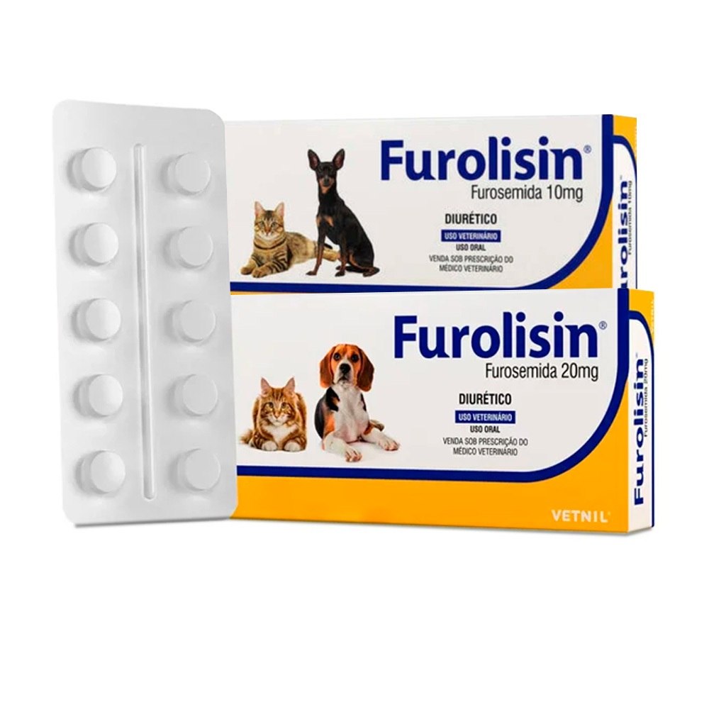 Furolisin 10mg ou 20mg com 10 Comprimidos - Diurético para Cães e Gatos Cartela Econômica