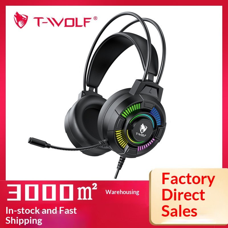 Fone de Ouvido Gamer T-Wolf H140 com Fio, Iluminação RGB LED, Som Surround 7.1, Headphone Over-Ear com Microfone para PC, Laptop e Desktop