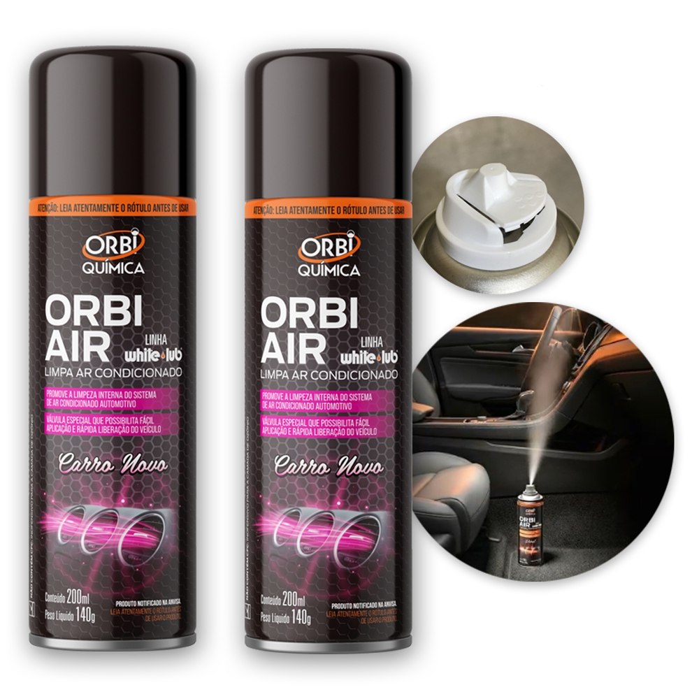 Kit 2 Higienizador Limpa Ar Condicionado Automotivo Orbi Air Spray 200ml Carro Novo