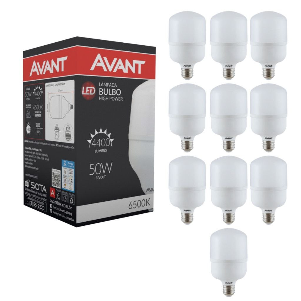 Kit 03 Lâmpadas Led Bulbo Alta Potência Branco Frio 20w 30w 40w 50w Avant