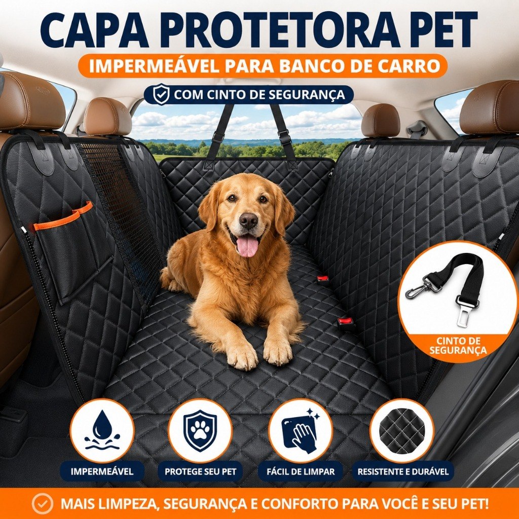 Capa Banco de Carro para Cães e Gatos Impermeável Acolchoada com Bolso Organizador