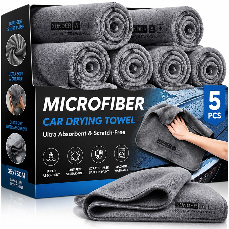 Toalha de Microfibra para Lavagem de Carros, Pano de Limpeza e Secagem Automotiva com Bainha, Pano de Detalhamento Automotivo com Alta Absorção de Água, Pano de Limpeza para Carros