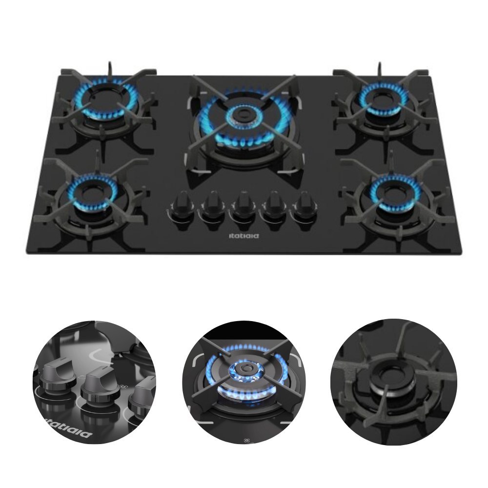 Fogão Cooktop 5 Bocas Tripla Chama Itatiaia Trempe Ferro Fundido Itacook Premium