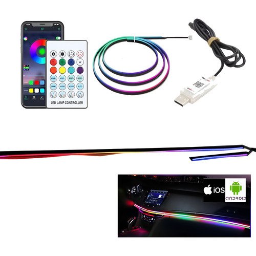 Fita Led USB Neon Painel Carro 110+35cm App+controle iluminação ambiente carro painel