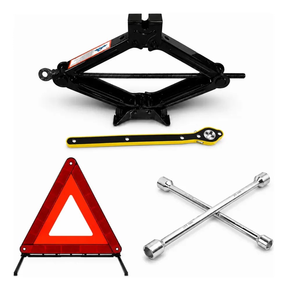Macaco Sanfona Mecânico 1.5t + Chave Roda Cruz Triângulo Kit