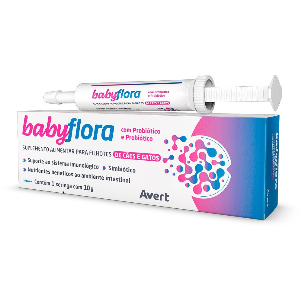 Suplemento Alimentar Avert Babyflora 10g para Cães e Gatos Filhotes - OFERTA VALIDADE CURTA Val 11/2026