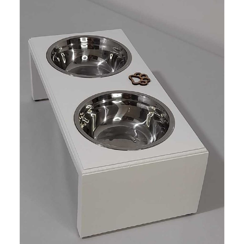 Comedouro Para Cães e Gatos Duplo Com Tigela de Inox Facilita Higienização Branco Oferta!