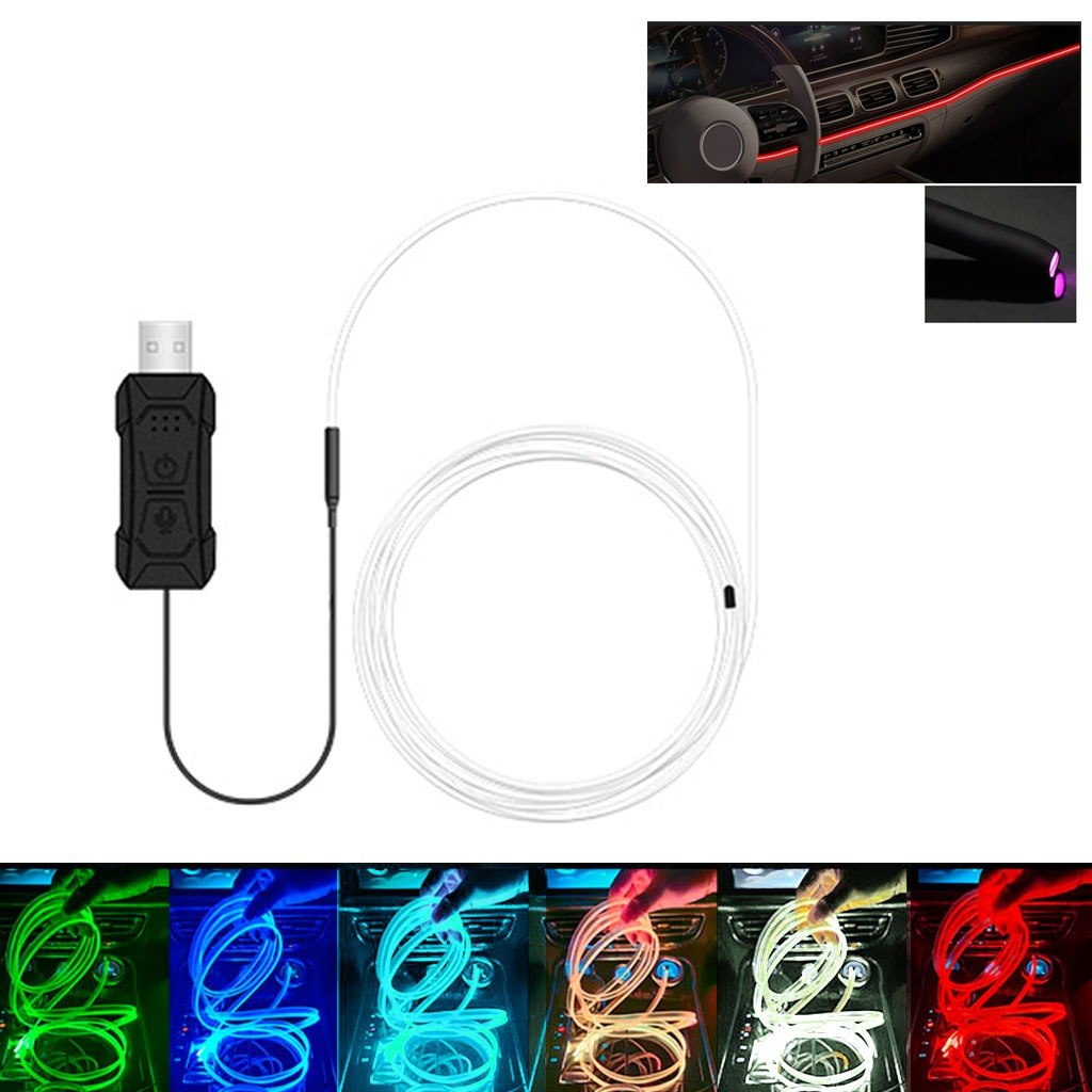 Led Painel fita led Rgb para carro Usb Interior Automotivo controle manual 7 cores carro 12v NEON