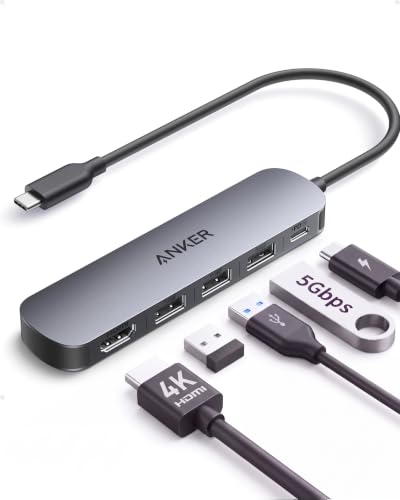 Anker Hub USB-C 5 em 1, HDMI 4K@30Hz, 2* USB, 5Gbps USB 3.0 e USB-C PD 100W