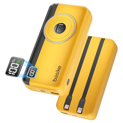 Power Bank 20000mAh, Basike Carregador Portátil 2 Saídas USB-A(até 22.5W) + Tipo-C(até 22.5W) com Cabo, Carregamento Rápido, Led Indicador de Bateria Proteção Inteligente (Amarelo)