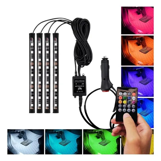 Kit Iluminação Interior Carro Luz 9 Leds Rgb Controle 12v