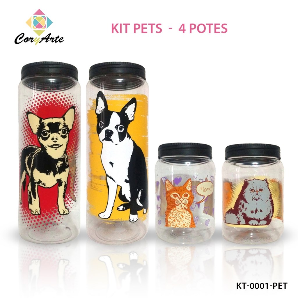 Kit com 4 potes de Ração para Cães e Gatos: CHIHUAHUA, BOSTON TERRIER, GATO RAJADO e GATO PERSA