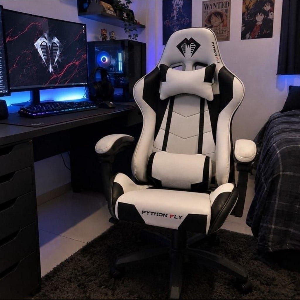 Cadeira Gamer Python Fly em tecido, respirável e ecológica, ângulo ajustável (Cinza Claro)